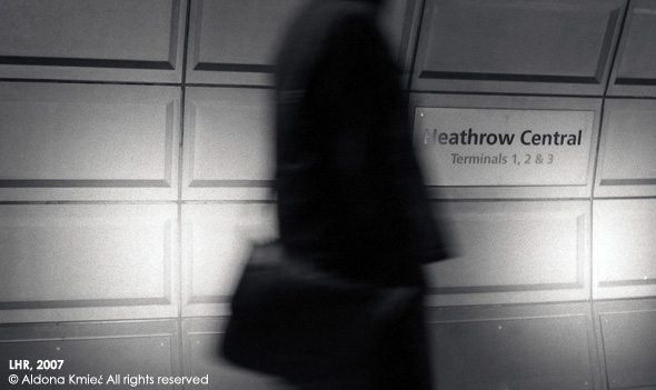 London Heathrow traveller LHR black & white travel photo peripatetic