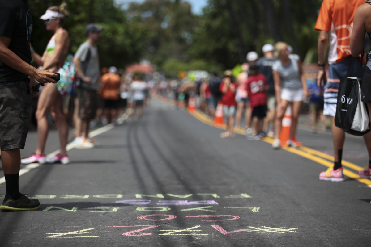 Kona Hawaii close up Ironman World Championships 2016 streets covered in chalk