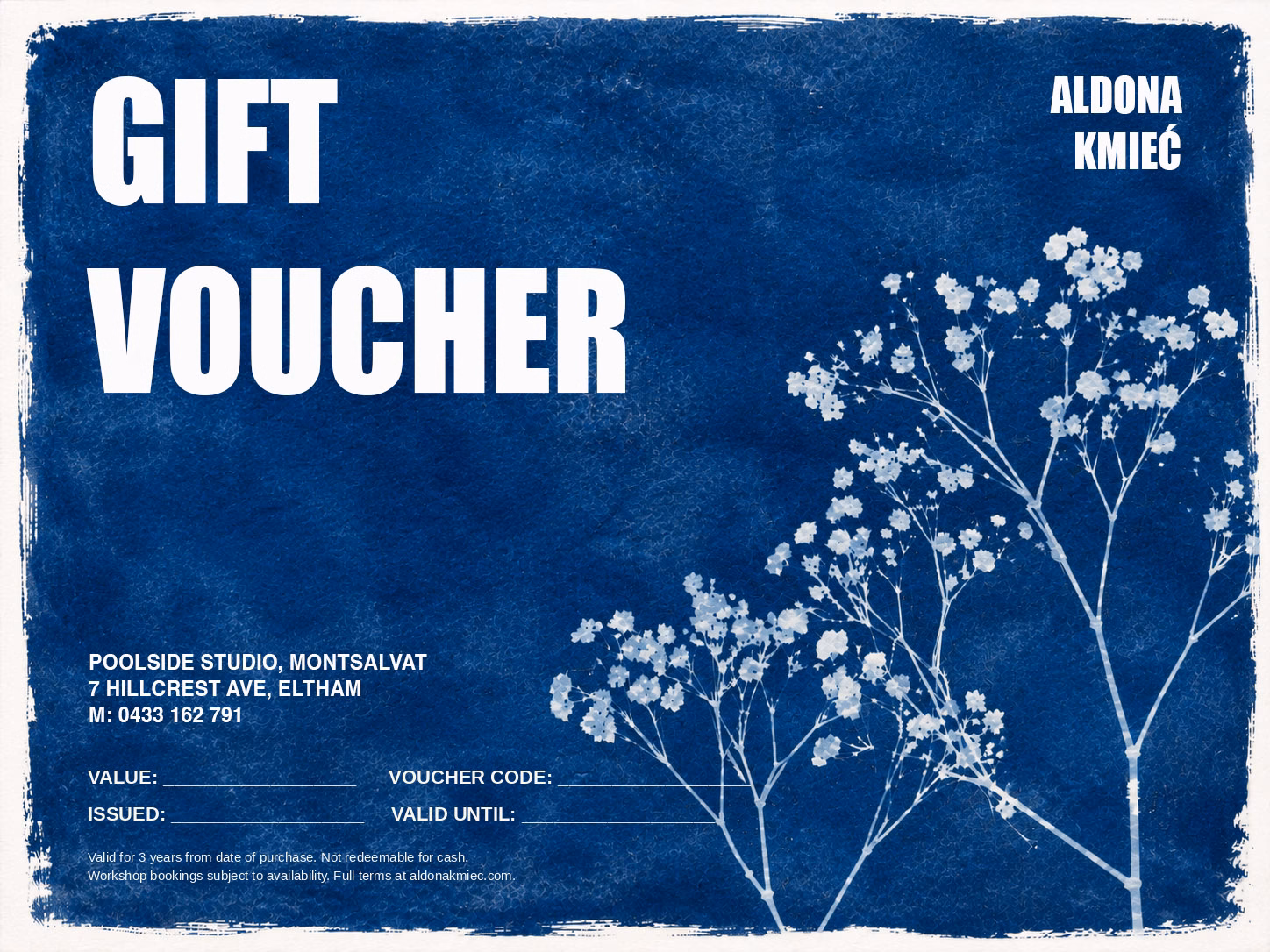 Cyanotype Gift Voucher_Aldona Kmiec Artist Montsalvat