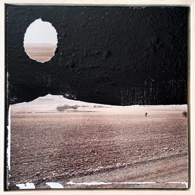 'Mirage', 2025. Acrylic paint and C-Type Kodak Professional Endura print on canvas, varnish. Unique state.