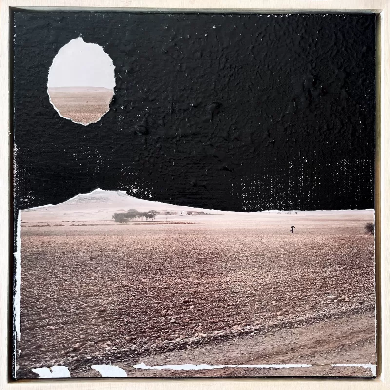 'Mirage', 2025. Acrylic paint and C-Type Kodak Professional Endura print on canvas, varnish. Unique state.