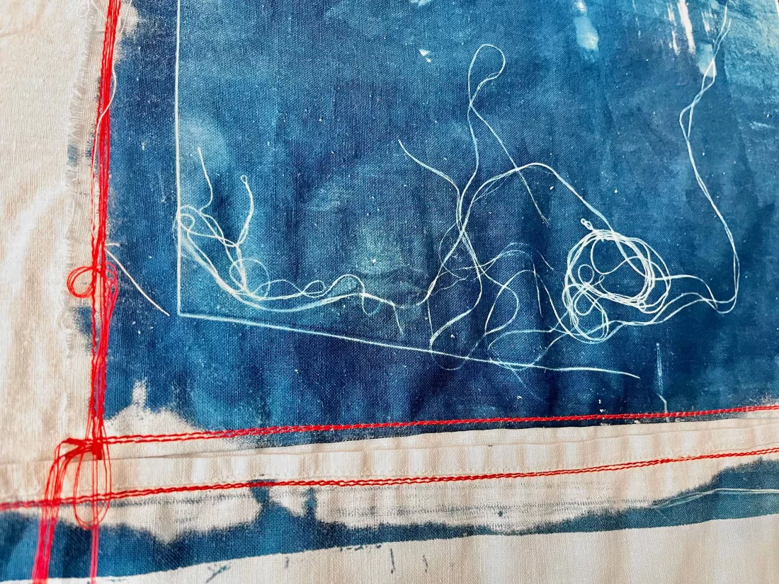 Bloodline cyanotype tapestry by Aldona Kmieć r.a.g.e. random acts of gentle expression