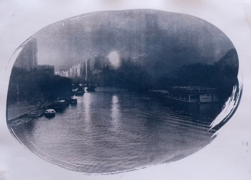 history of cyanotype Melbourne Autumn morning, Princes Bridge 21 April 2026 Original toned cyanotype print